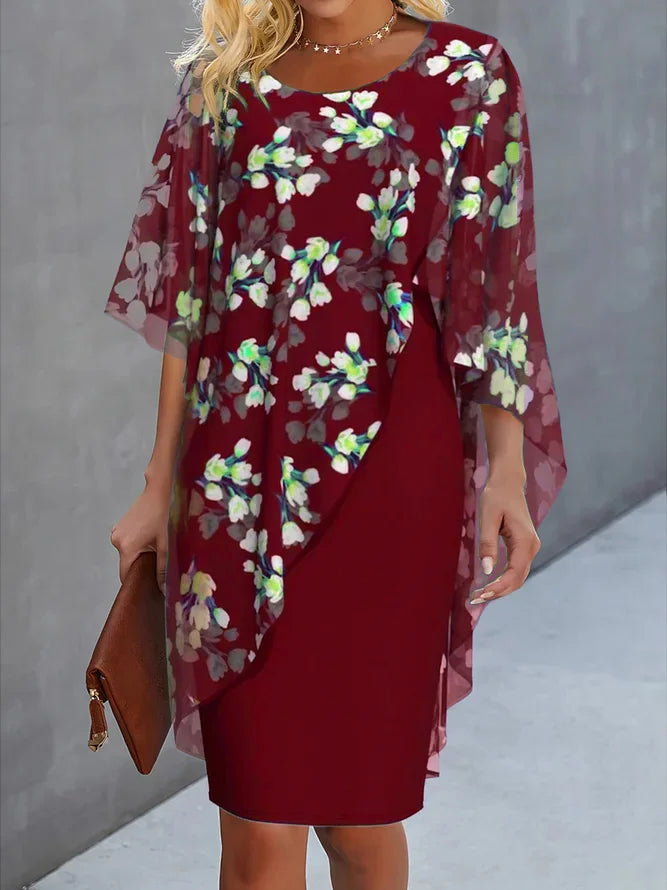 Damenkleid Hochzeitsgast mit Chiffoncape Blumenprint