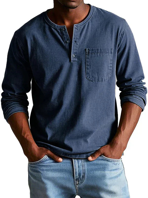 Henleyshirt Herren Langarm Knopfleiste – Ansicht 3