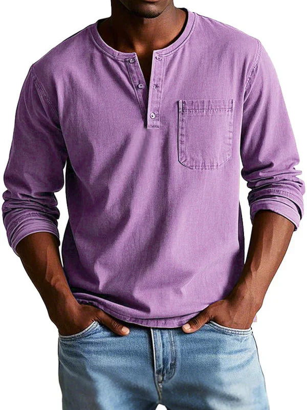 Henleyshirt Herren Langarm Knopfleiste – Ansicht 8