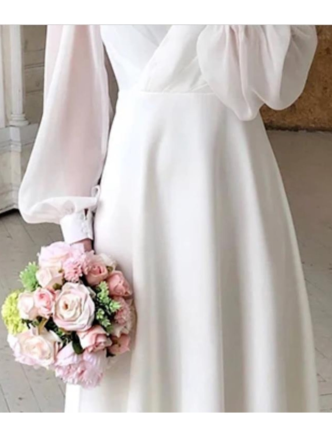 Hochzeitskleider Damen Langarm V-Ausschnitt