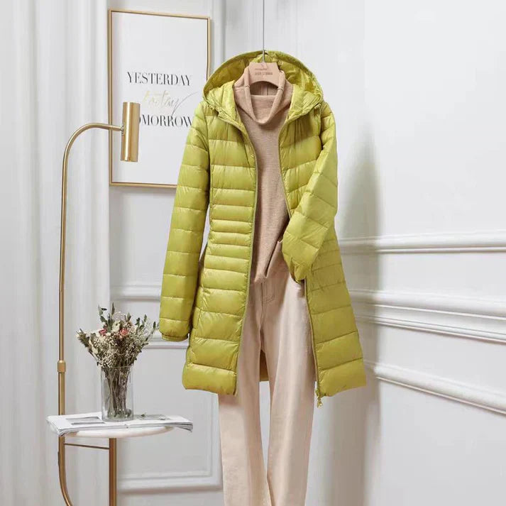 Leichte Daunenjacke Damen Lang mit Kapuze
