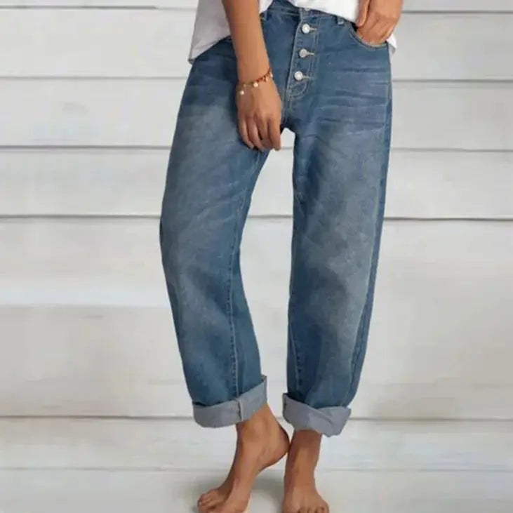 Jeans Damen weit mit Knopfleiste