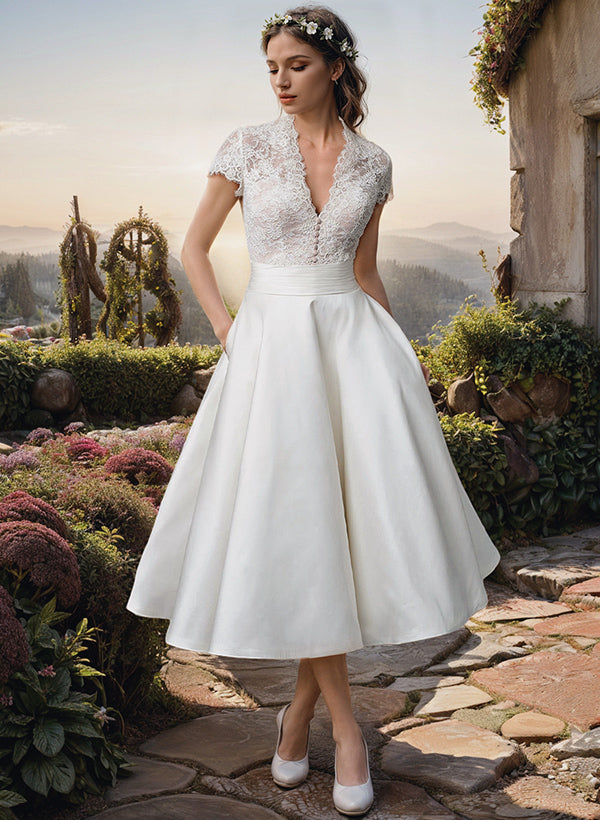 Hochzeitskleid Damen Midi mit Spitzentop