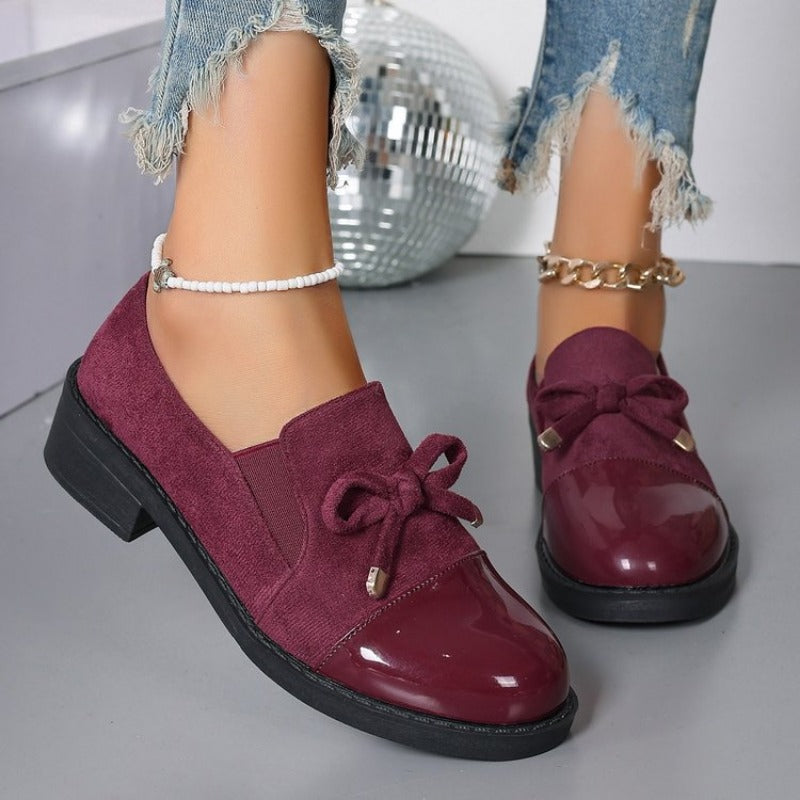 Damen Loafers mit Schleife Blockabsatz