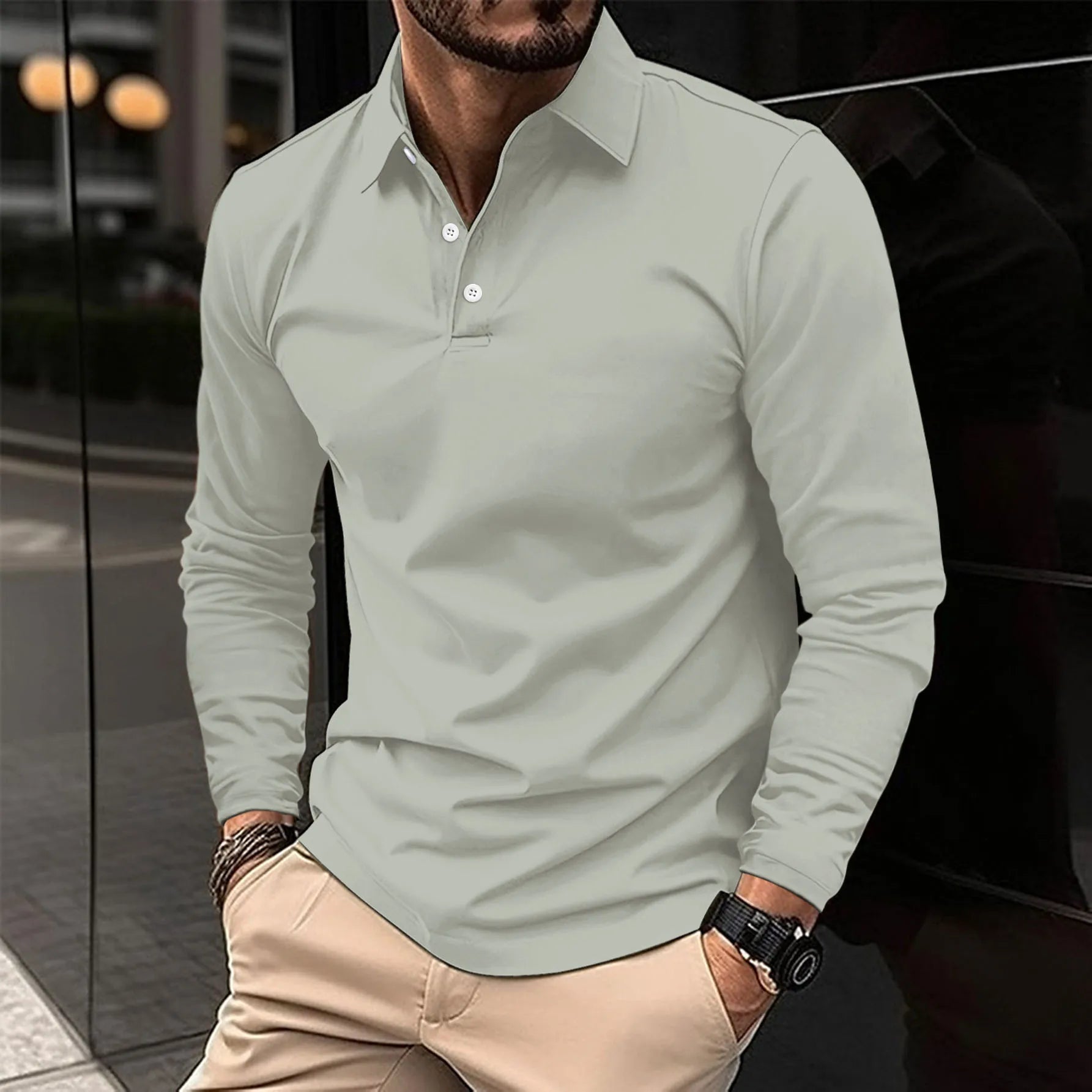 Poloshirt Herren langarm mit Knopfleiste – Ansicht 5