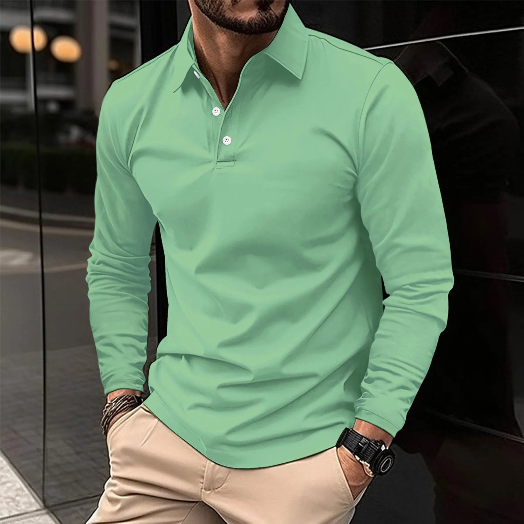 Poloshirt Herren langarm mit Knopfleiste – Ansicht 8