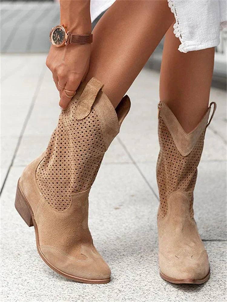 Cowboystiefel mit Lochmuster Kurzschaft