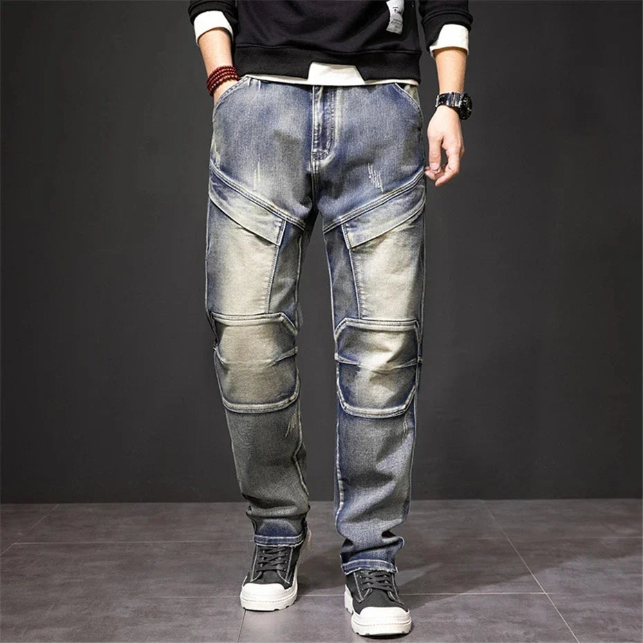 Herrenjeans Straight mit Knieeinsätzen