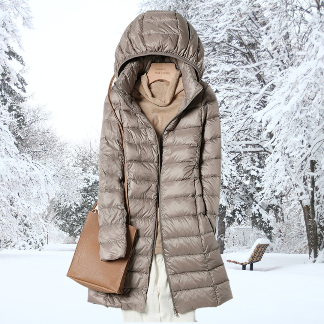 Leichte Daunenjacke Damen Lang mit Kapuze