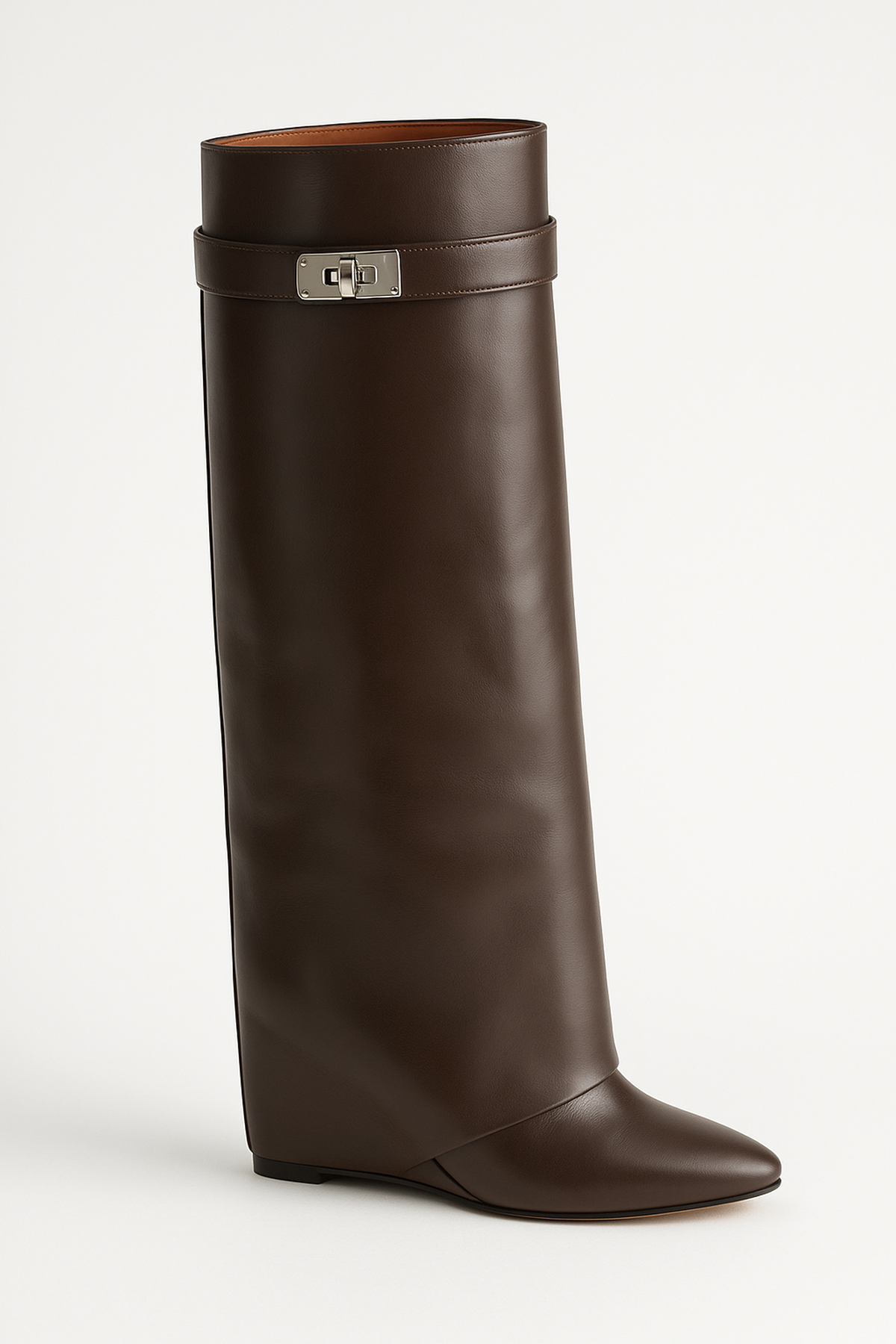 Kniehohe Keilabsatz Stiefel | Schlichte Schnalle am Schaft