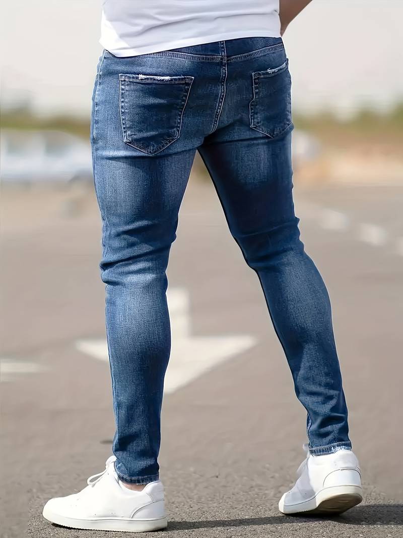 Herrenjeans Skinny-Jeans Fit mit Destroyed-Optik