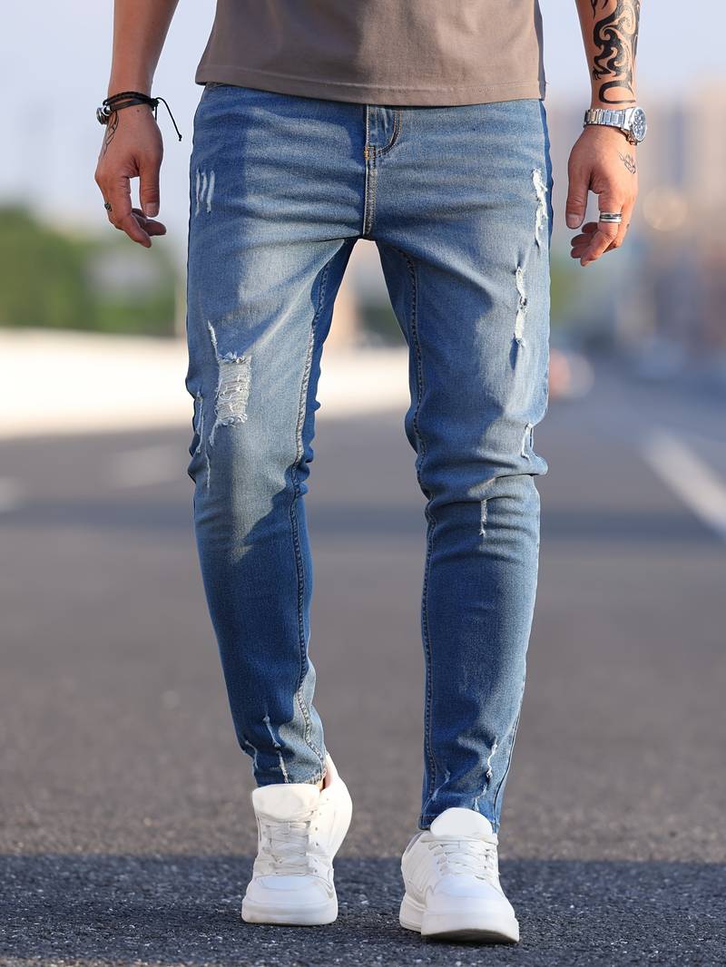 Herrenjeans Skinny-Jeans Fit mit Destroyed-Optik