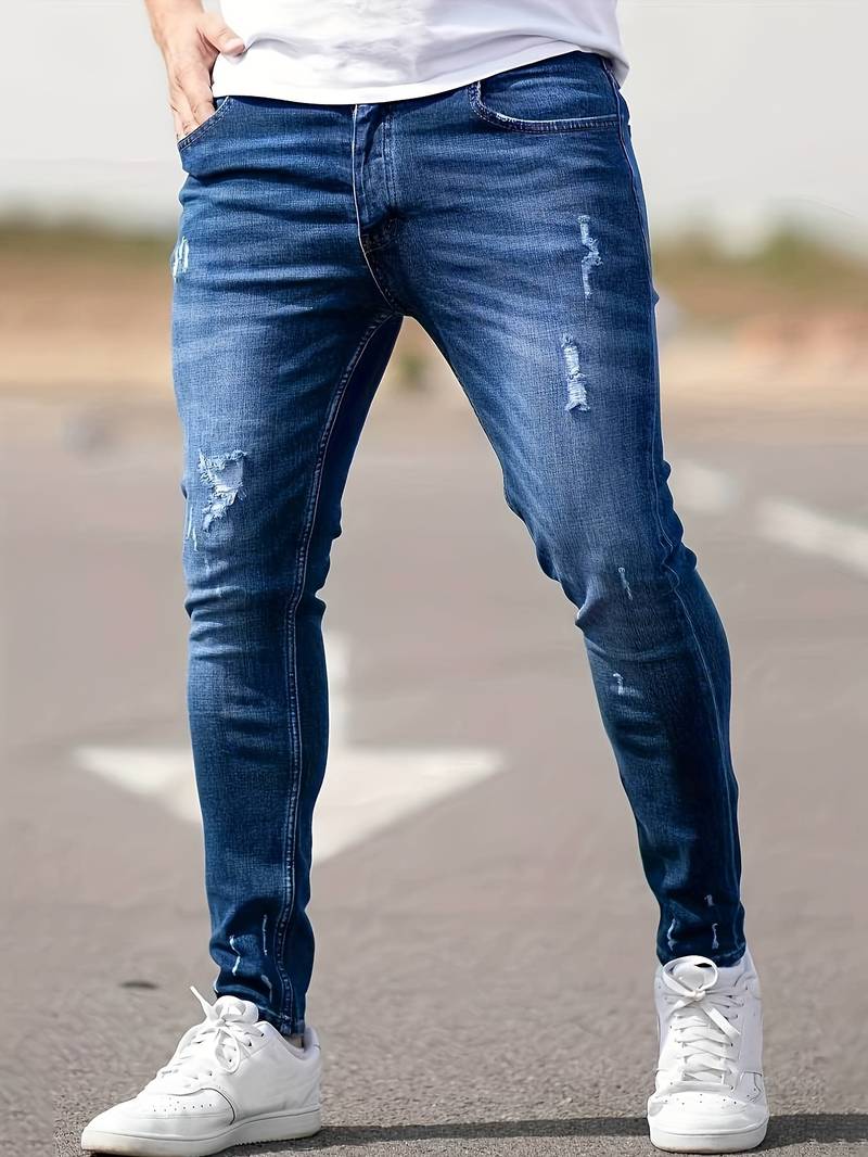 Herrenjeans Skinny-Jeans Fit mit Destroyed-Optik