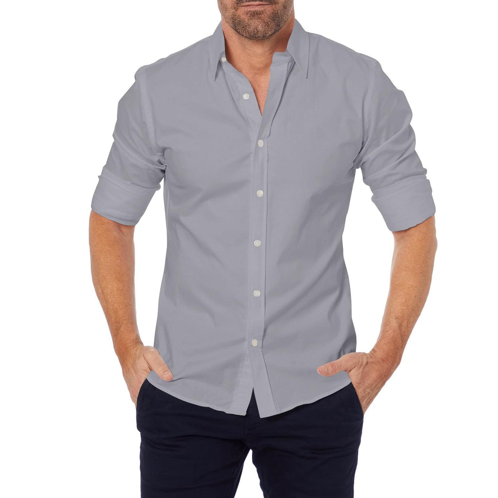 Hemd mit Reissverschluss langarm Slim Fit – Ansicht 4