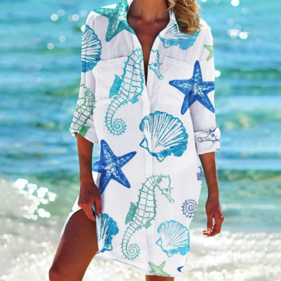 Strandkleid Damen 3/4-Arm Batikprint
