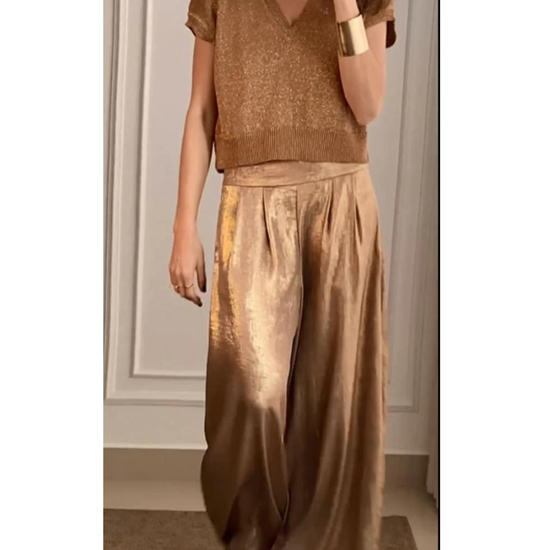 Damen Zweiteiler Set V-Ausschnitt weite Hose