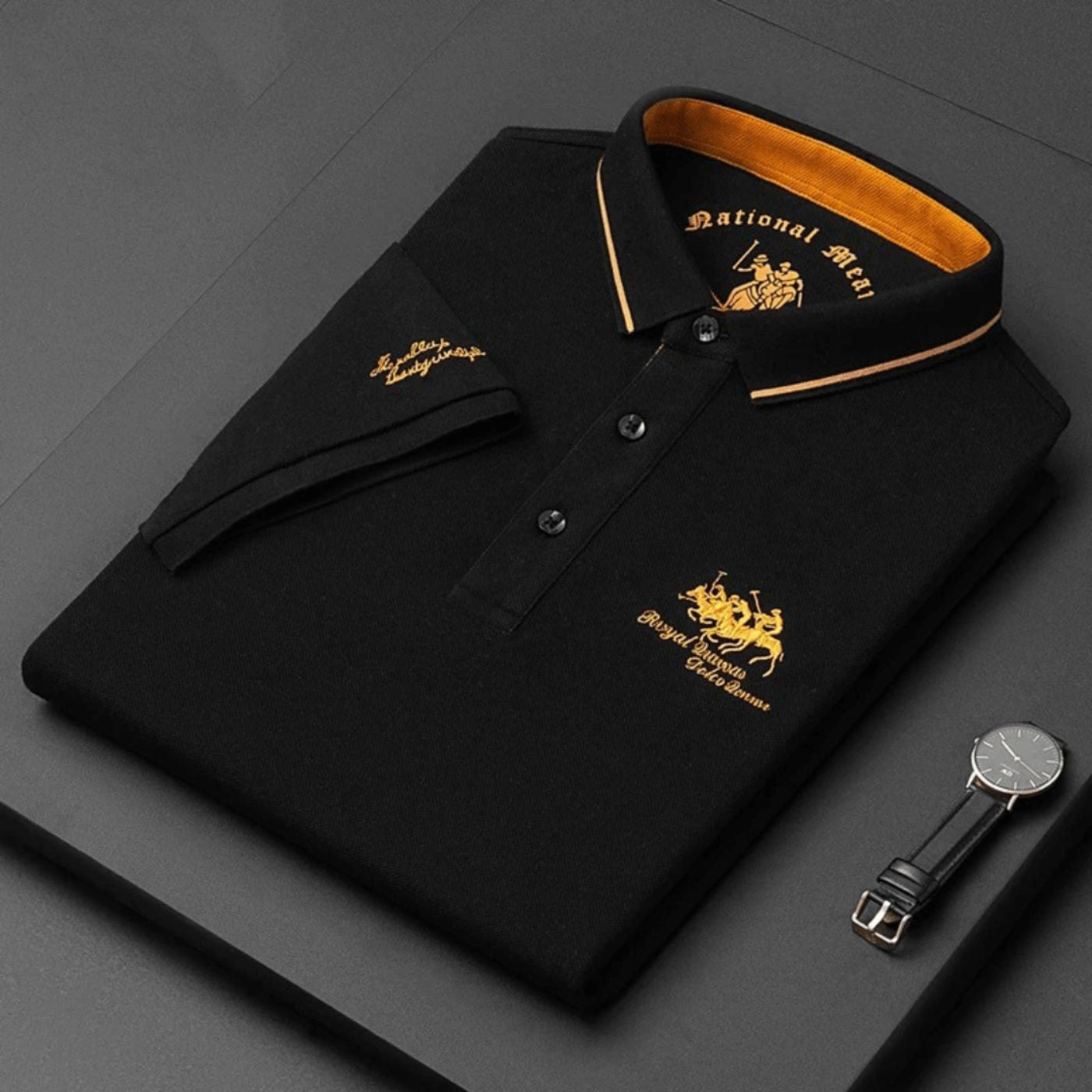 Herren Stilvolles Poloshirt mit Kontrastkragen Stickerei – Ansicht 3