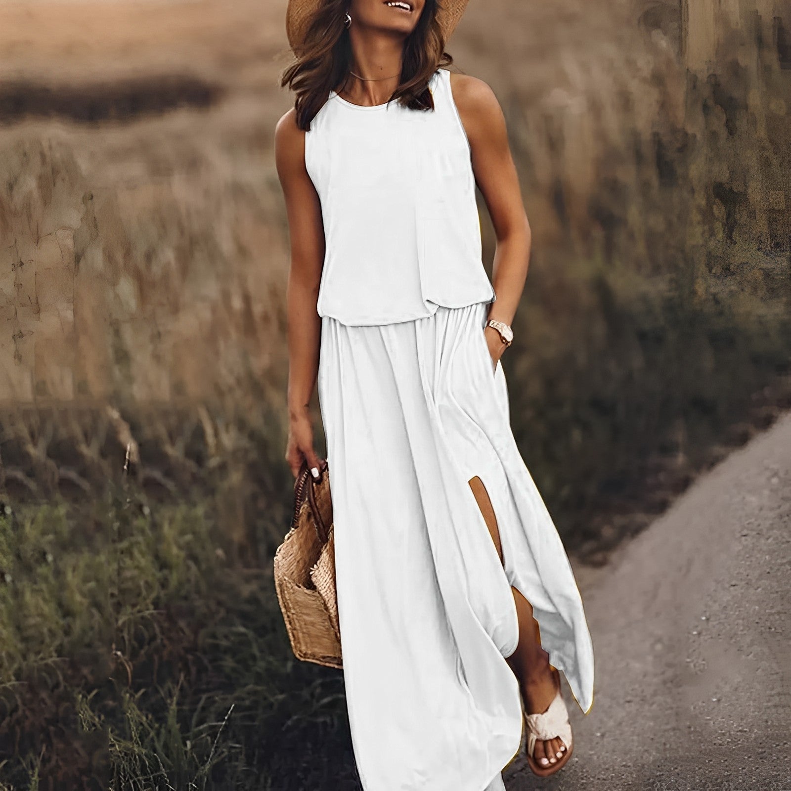 Maxikleid Damen ärmellos mit Seitenschlitz – Ansicht 4