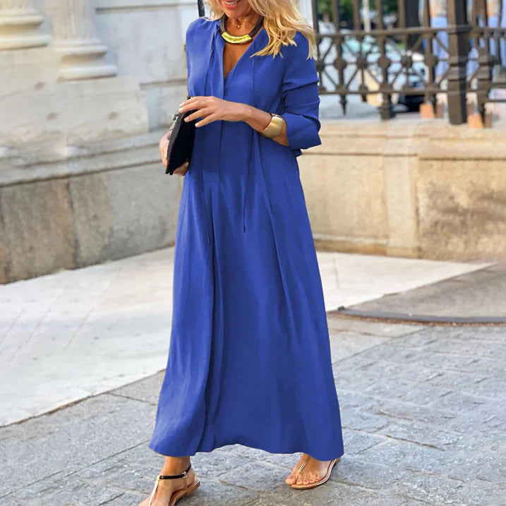 Maxikleid Damen Langarm V-Ausschnitt