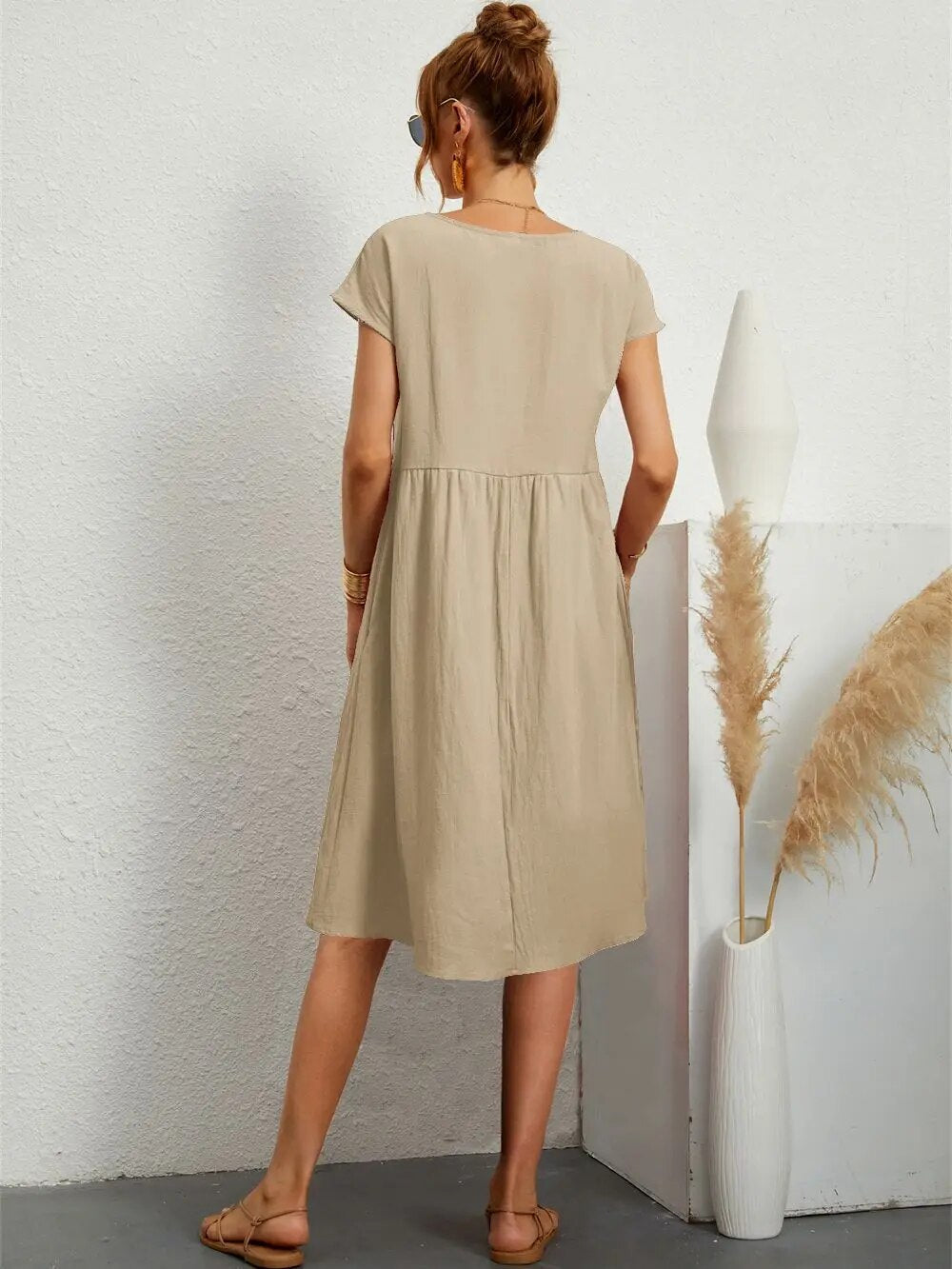 Sommerkleider Damen kurzärmelig mit Taschen – Ansicht 6