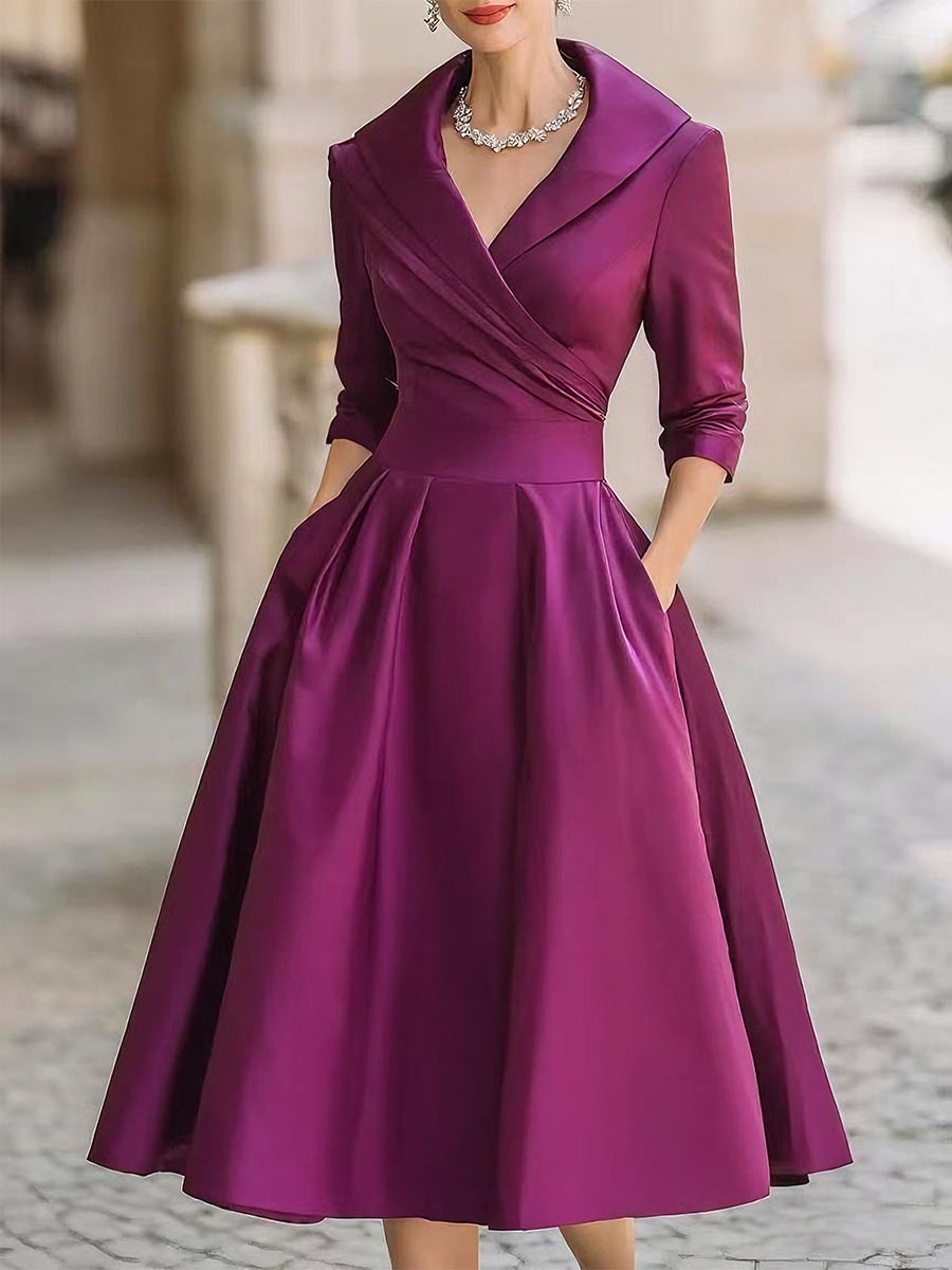 Klassisches Wickel Midikleid Damen
