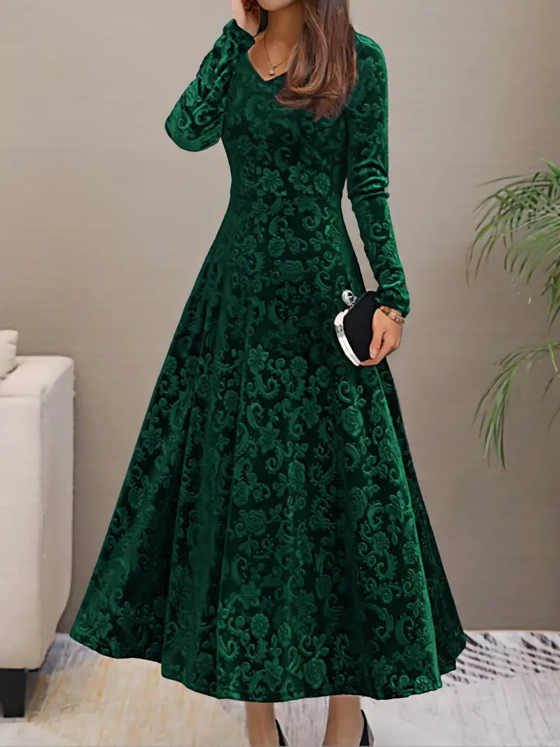 Abendkleid Damen langarm mit V-Ausschnitt