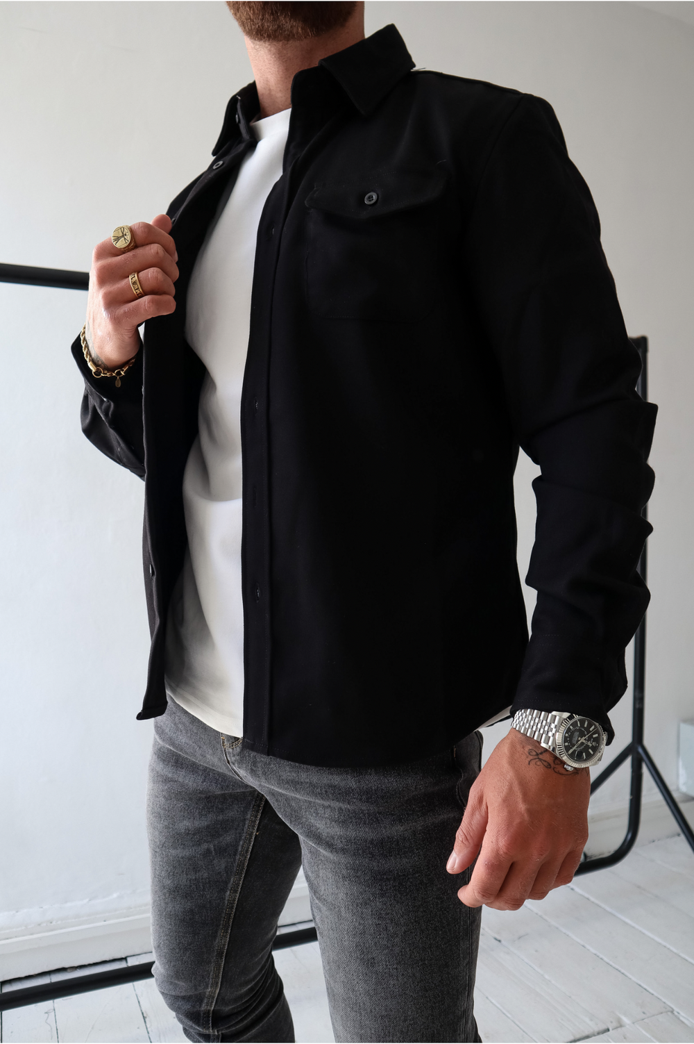 Bluse Hemd Jacke Herren Hemdjacke mit Brusttaschen – Ansicht 3
