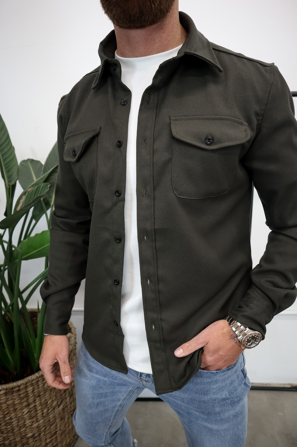 Bluse Hemd Jacke Herren Hemdjacke mit Brusttaschen – Ansicht 7