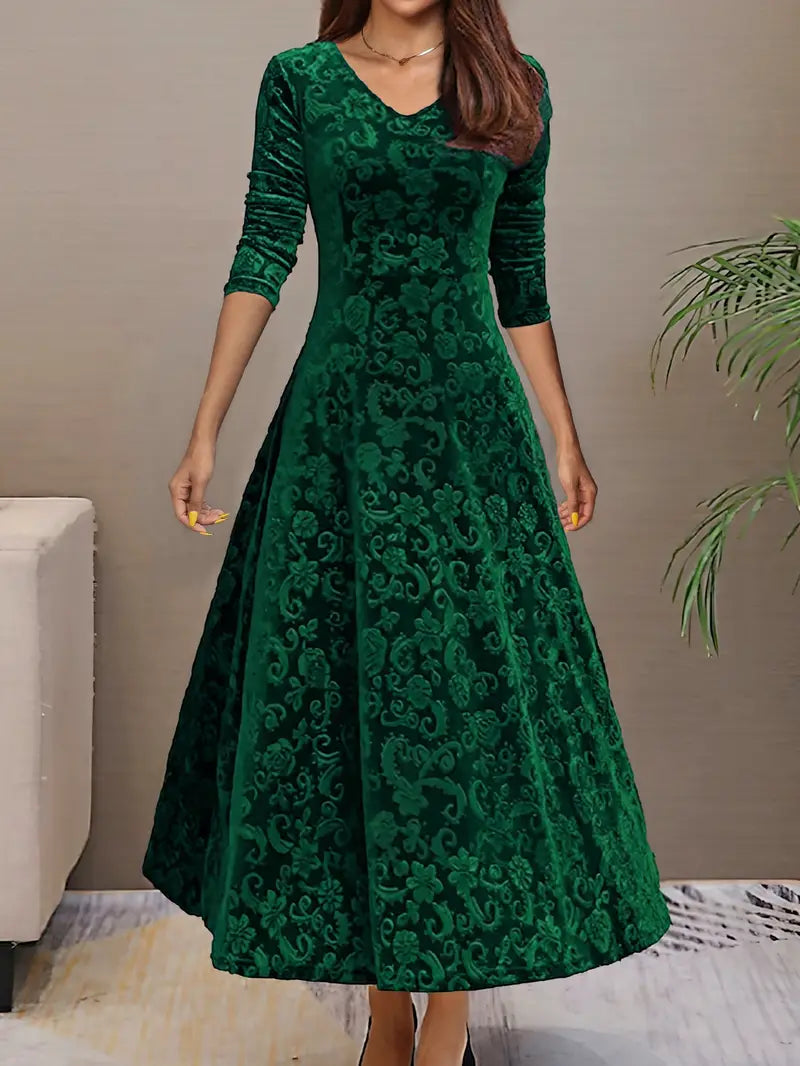 Abendkleid Damen langarm mit V-Ausschnitt