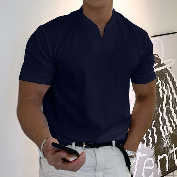 Herren Stehkragen Kurzarm Poloshirt