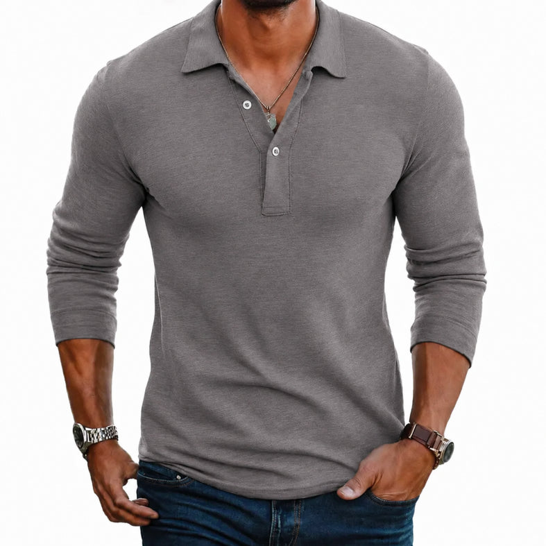 Langarm Polo Pullover Shirt | Knopfleiste