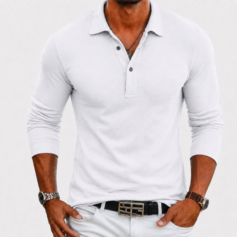 Langarm Polo Pullover Shirt | Knopfleiste