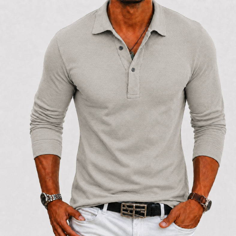 Langarm Polo Pullover Shirt | Knopfleiste