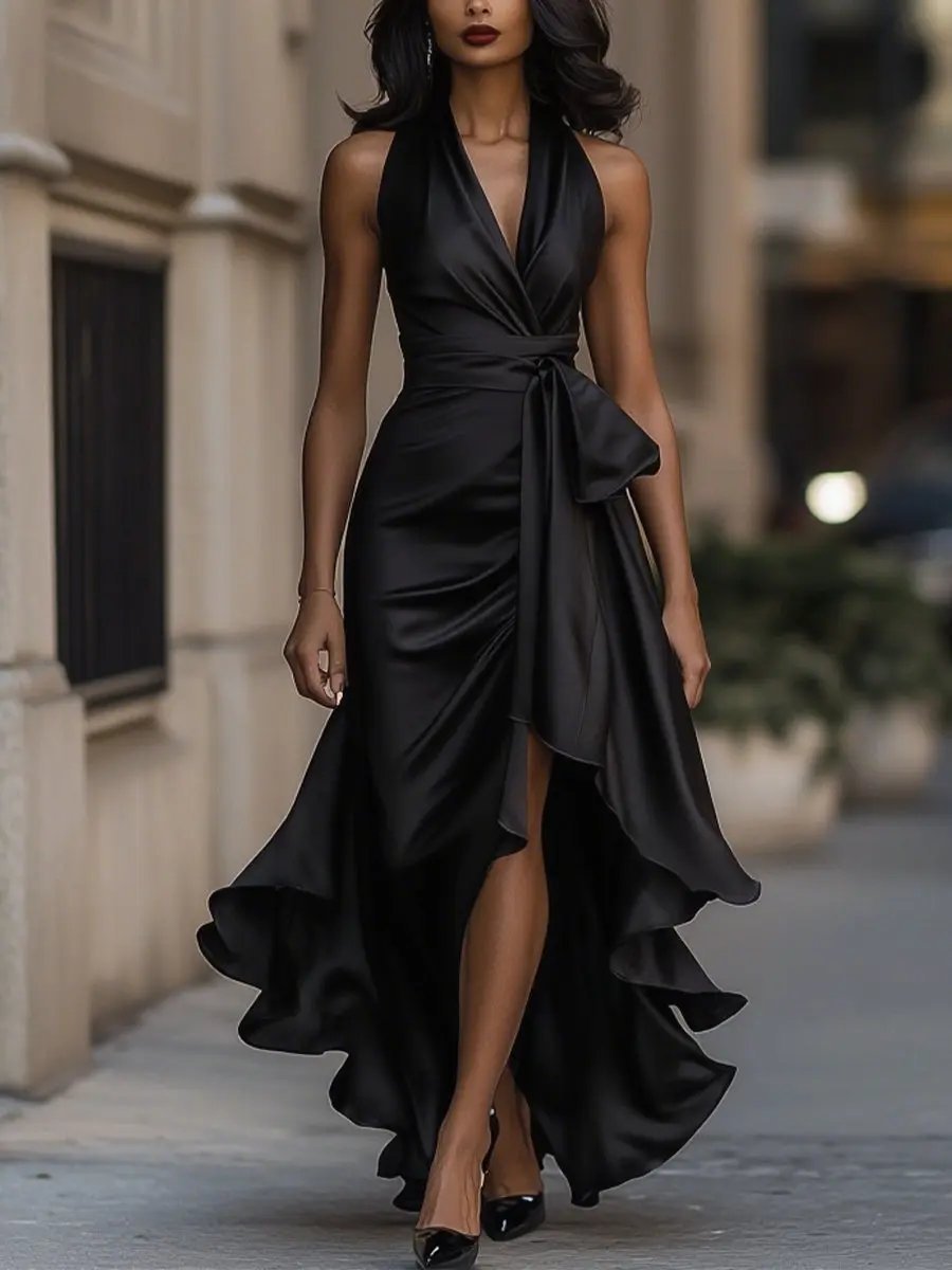 Damen Abendkleid Volant-Saum | Halterneck Alternate