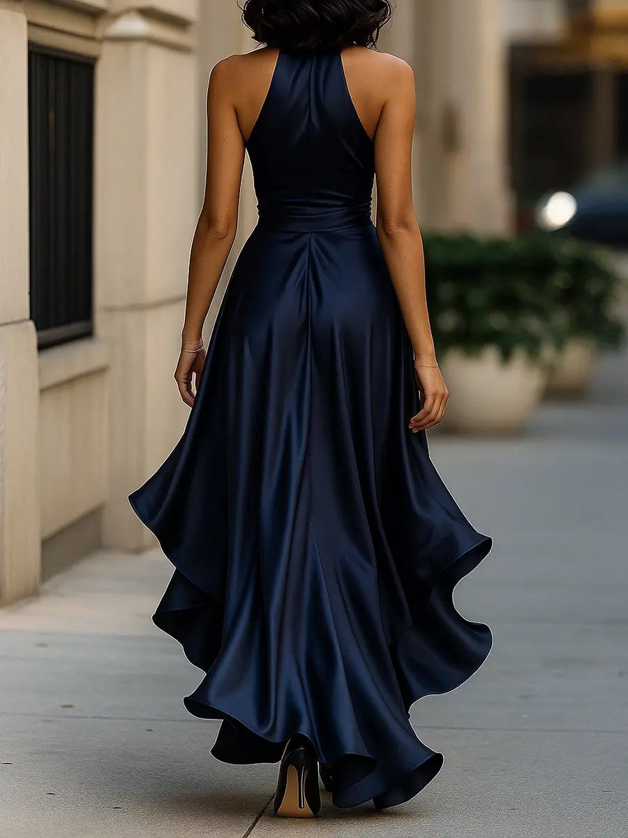 Damen Abendkleid Volant-Saum | Halterneck Back