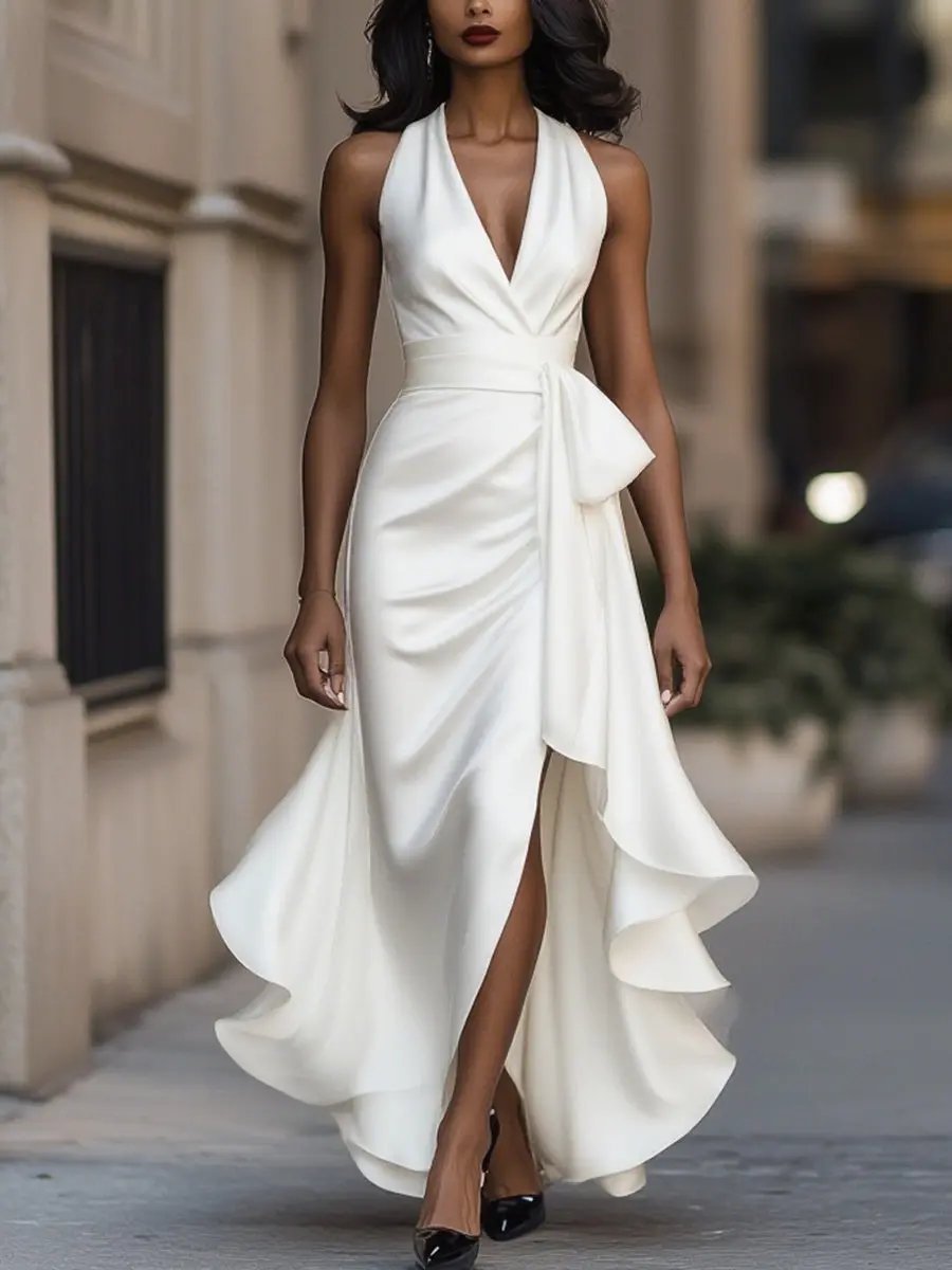 Damen Abendkleid Volant-Saum | Halterneck Lifestyle