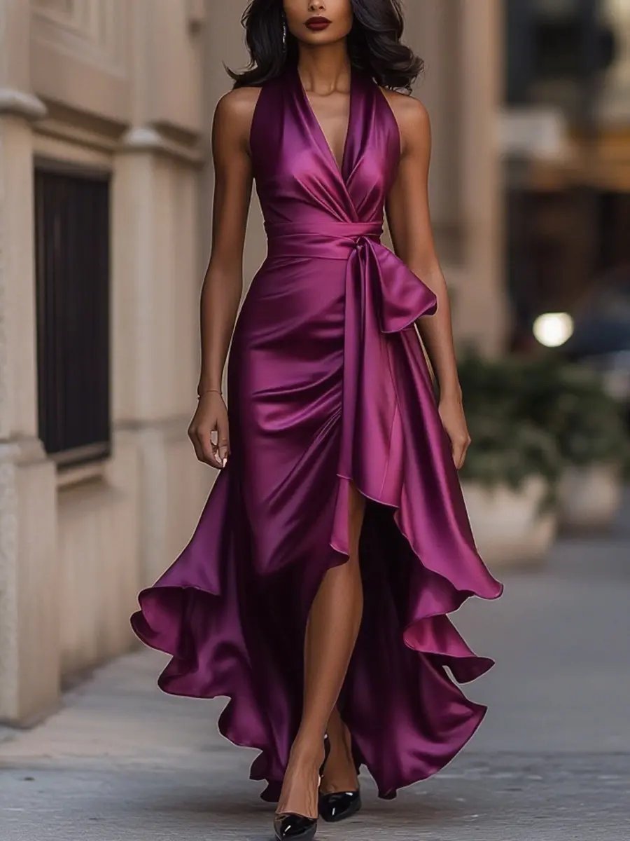 Damen Abendkleid Volant-Saum | Halterneck View 11