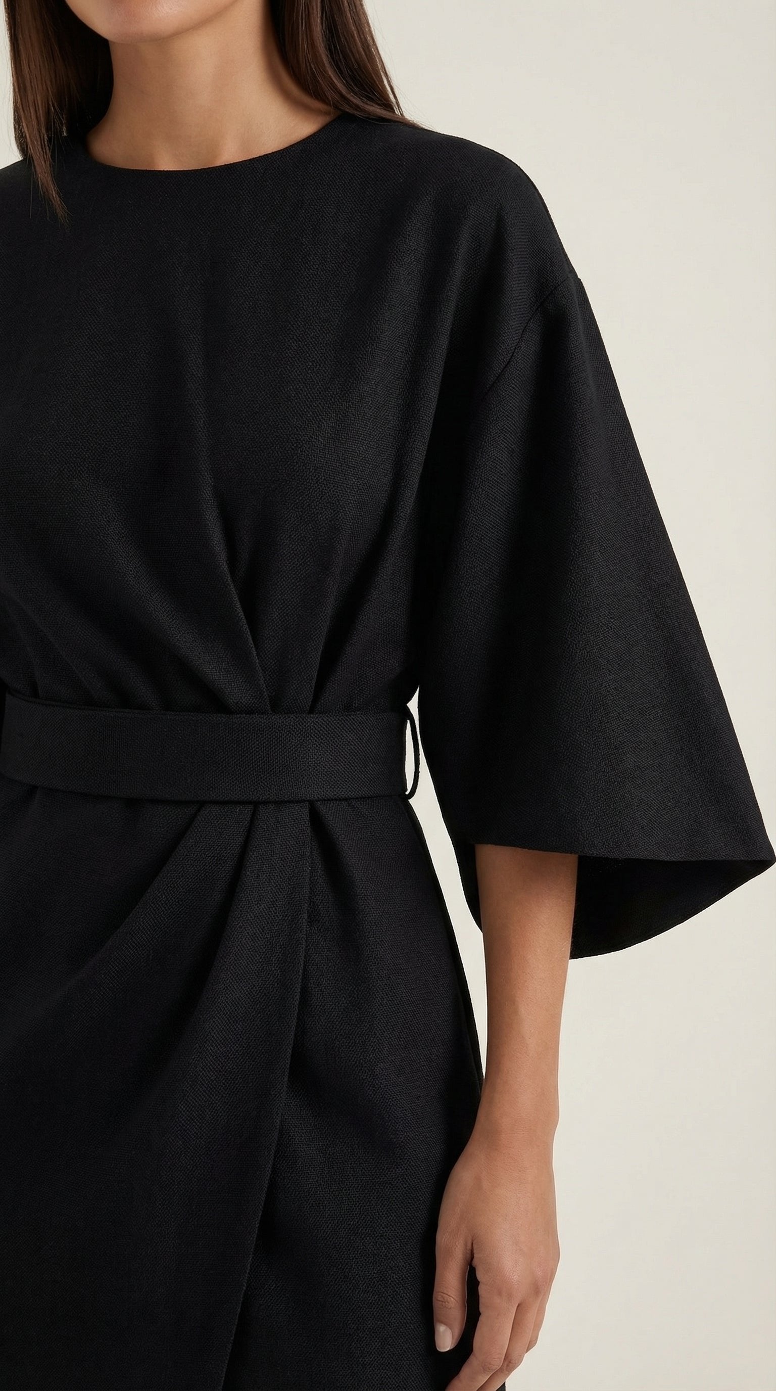 Damen Ballonärmel Midikleid | Taillengürtel Angle