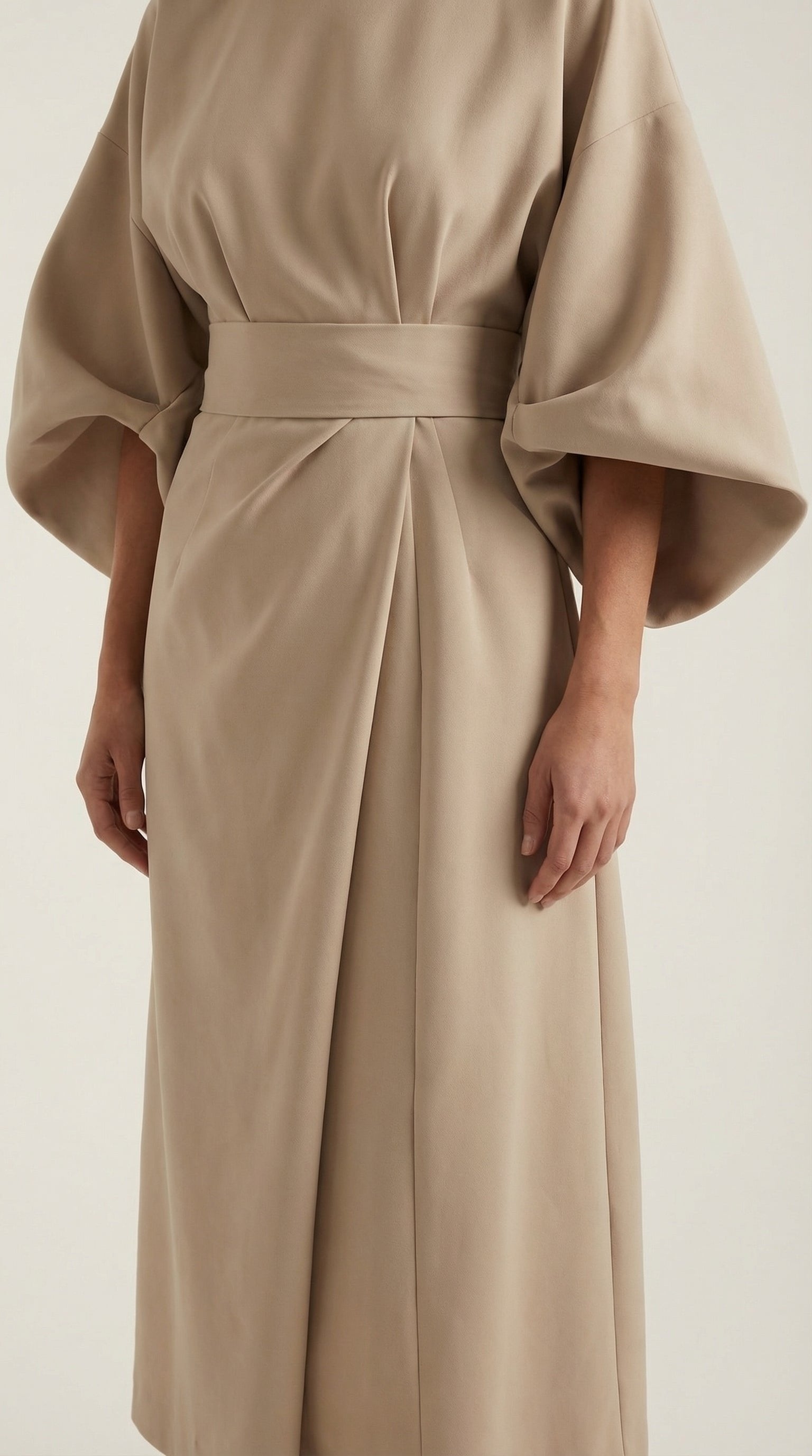 Damen Ballonärmel Midikleid | Taillengürtel Detail