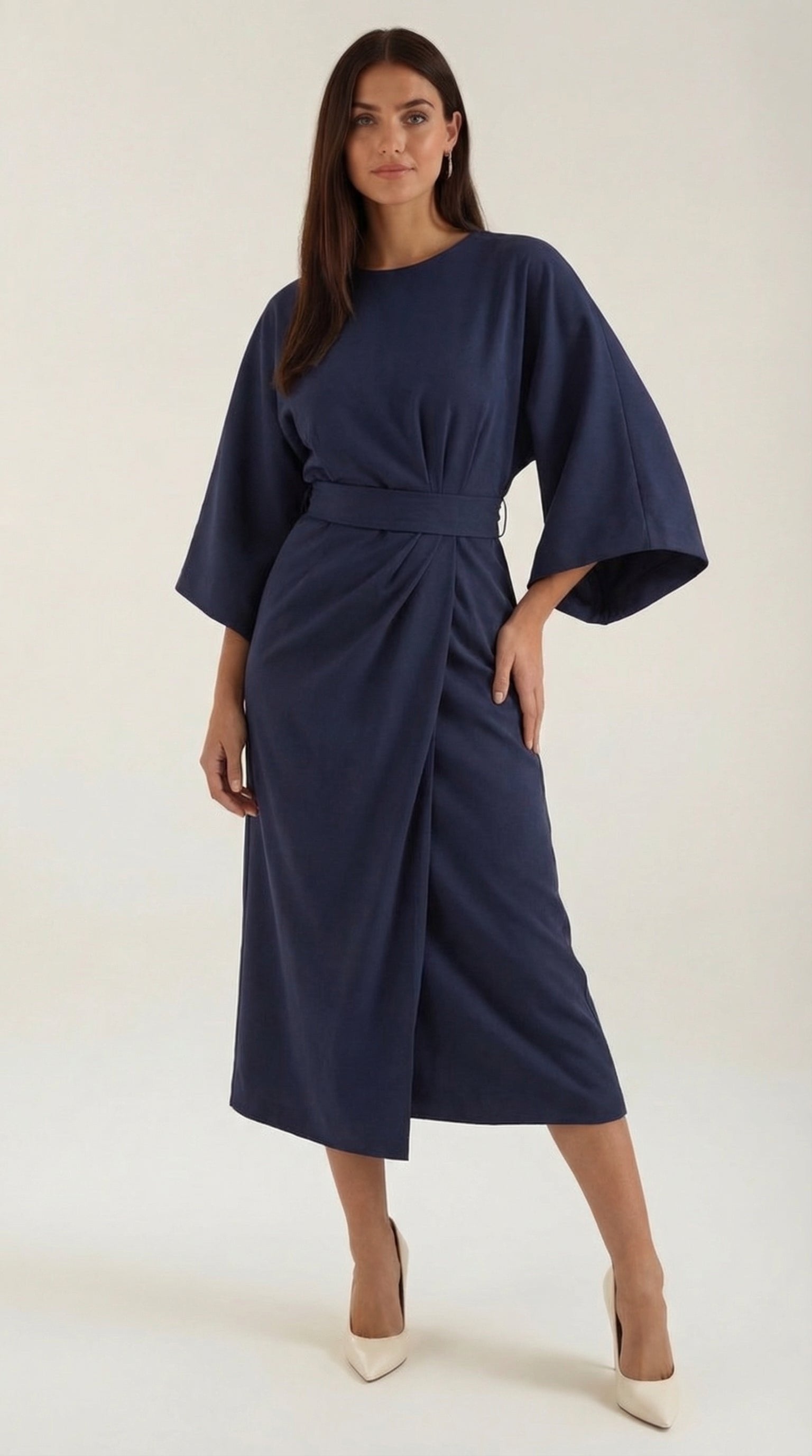Damen Ballonärmel Midikleid | Taillengürtel View 11