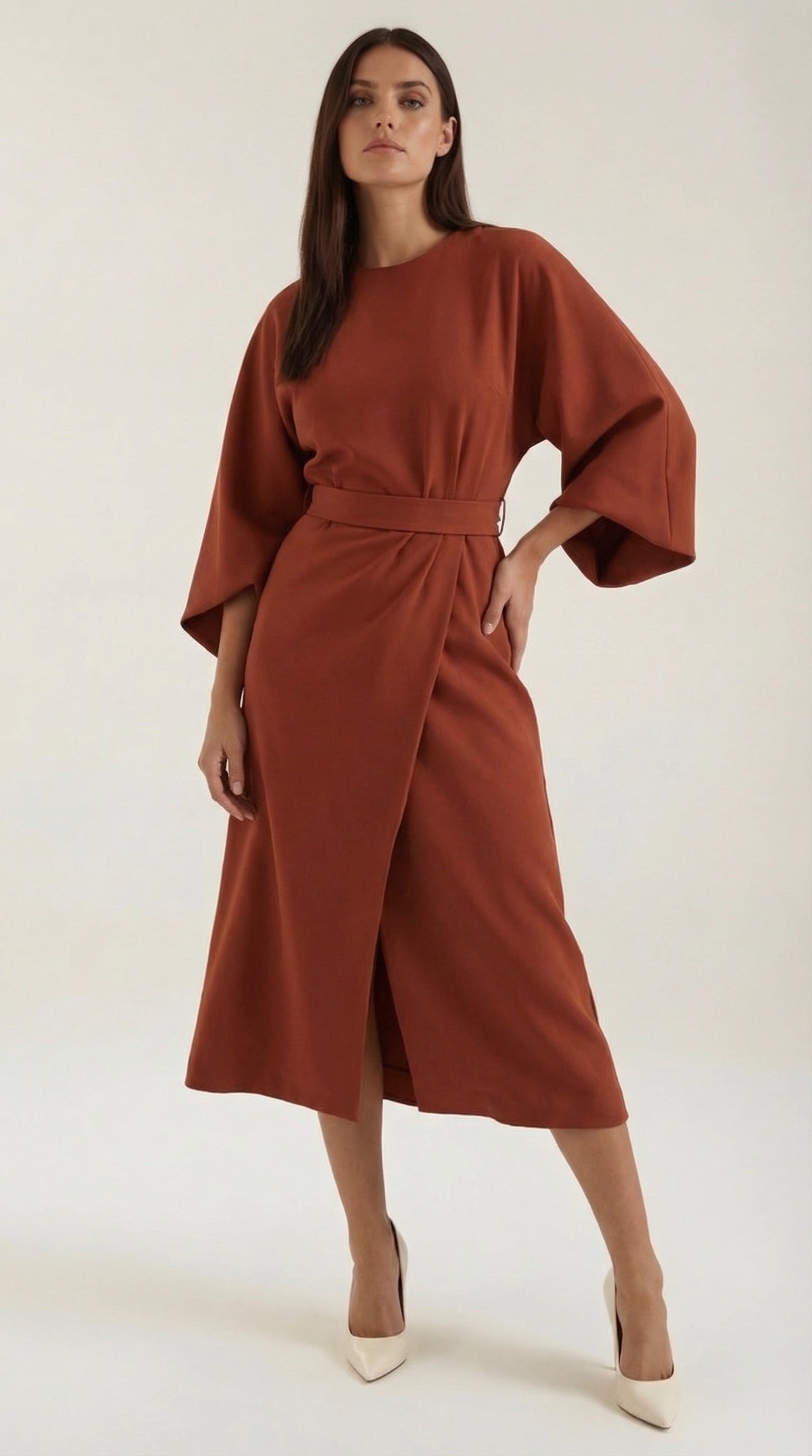 Damen Ballonärmel Midikleid | Taillengürtel View 16