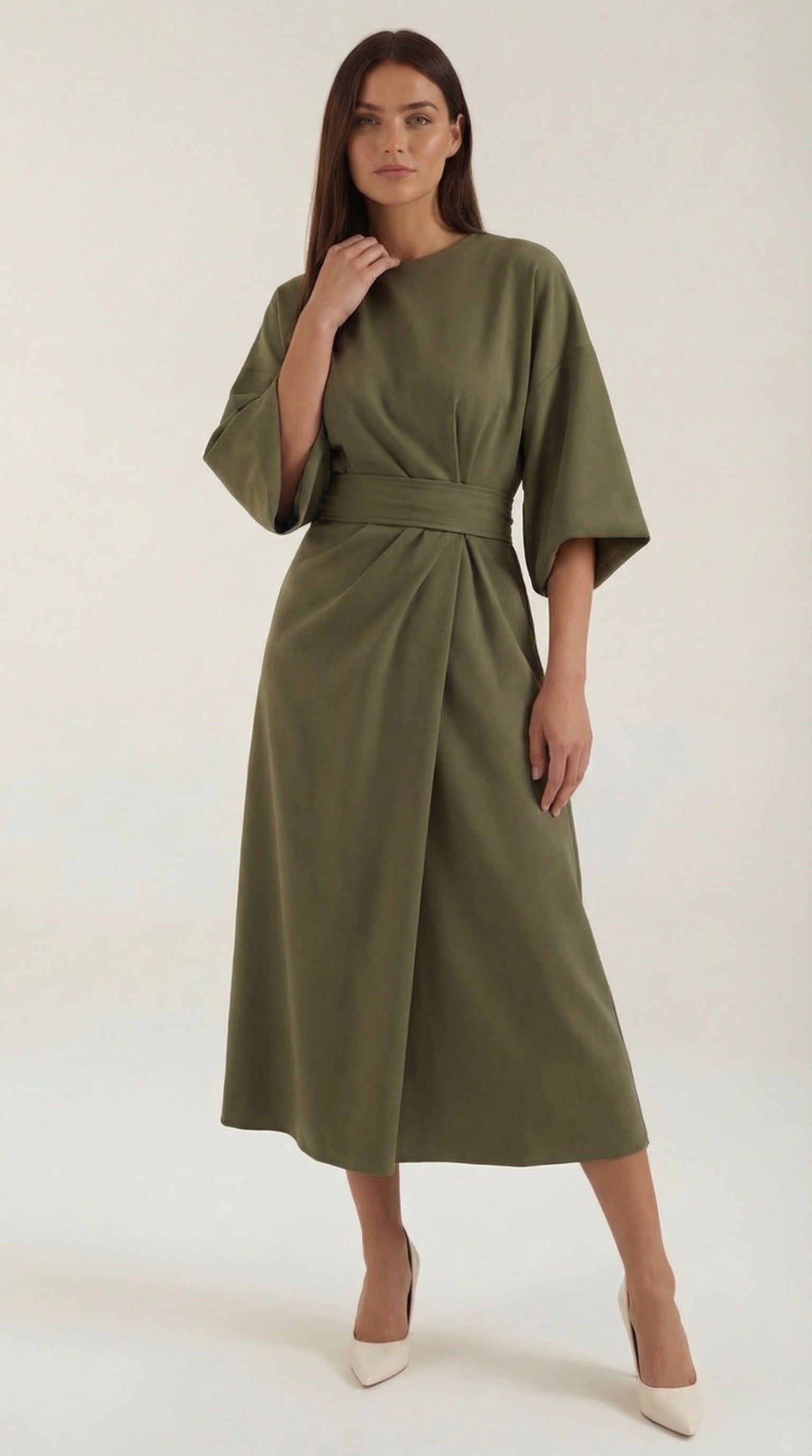 Damen Ballonärmel Midikleid | Taillengürtel View 31