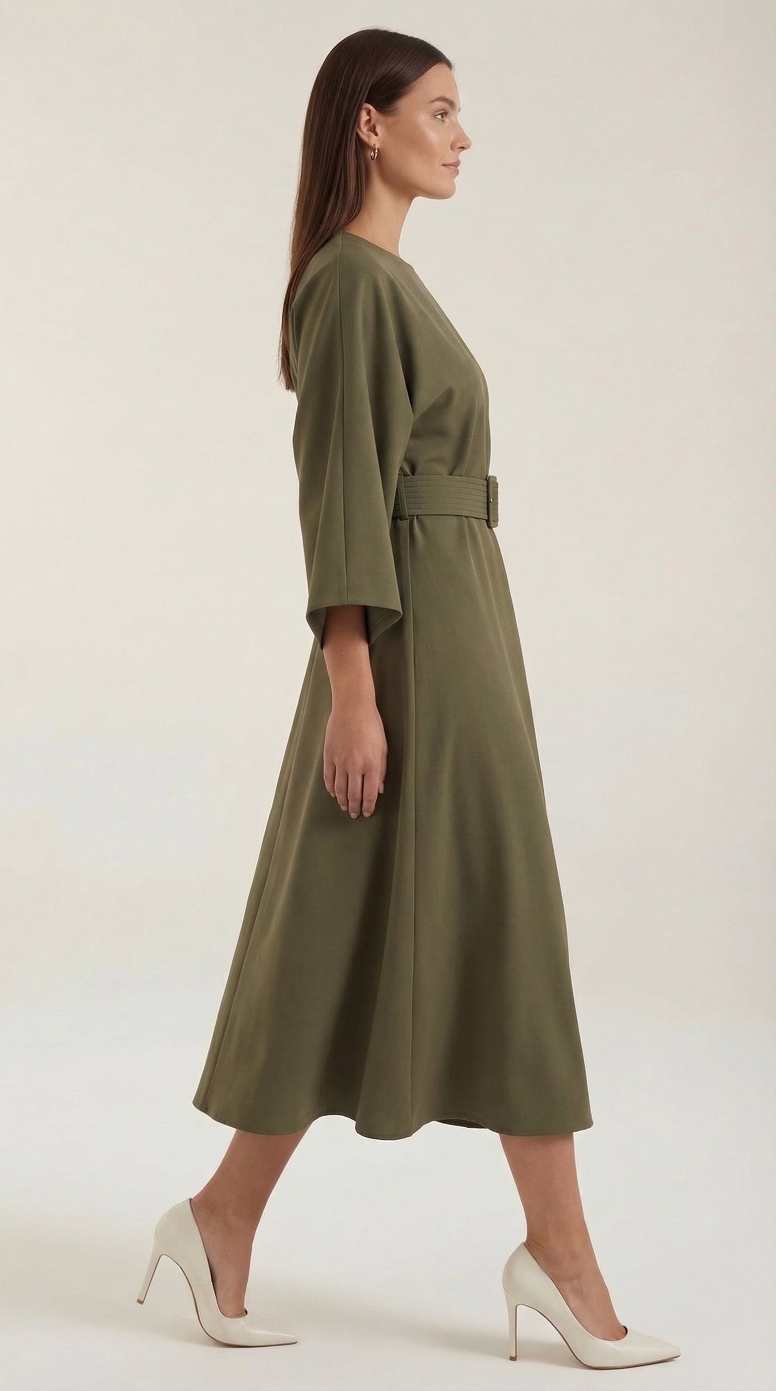 Damen Ballonärmel Midikleid | Taillengürtel View 32