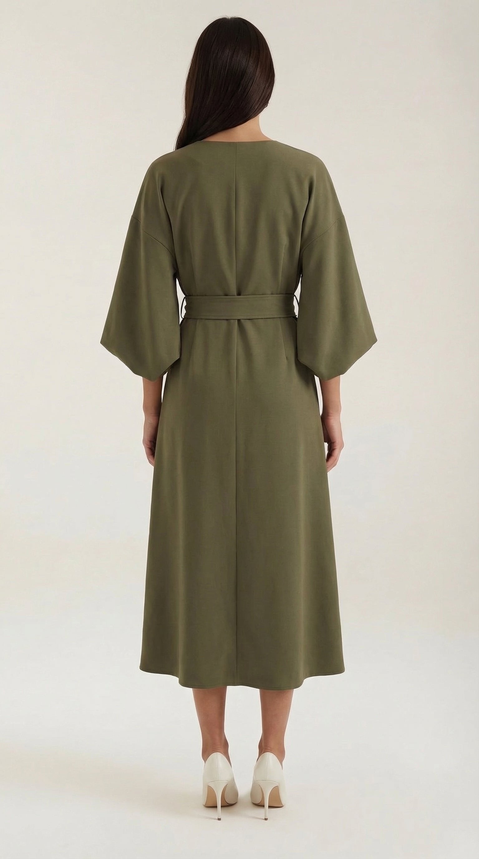 Damen Ballonärmel Midikleid | Taillengürtel View 34