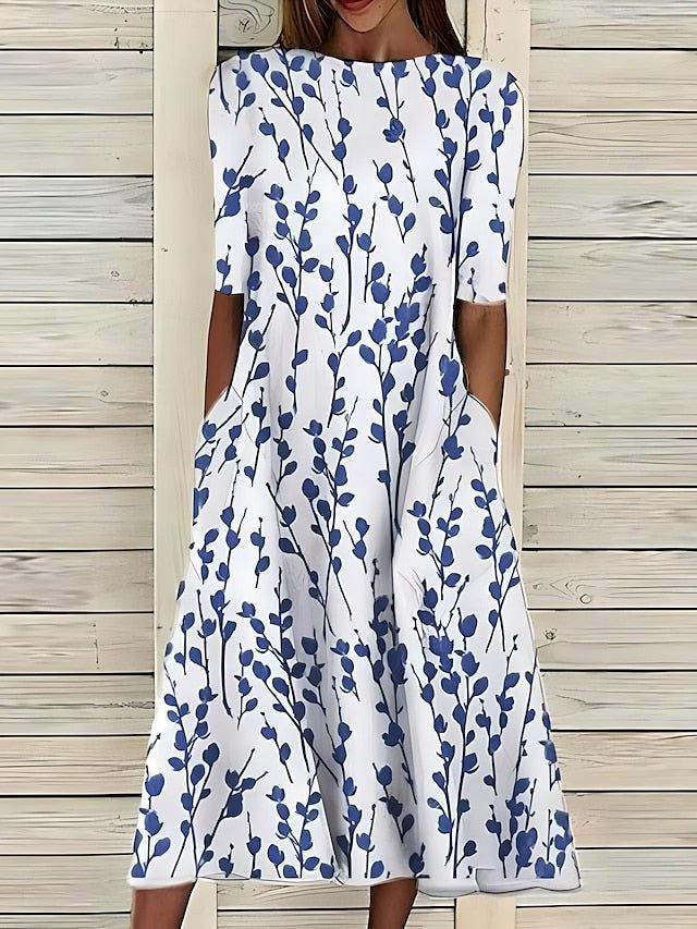 Damen Blütenmuster Midikleid | Stretch Front