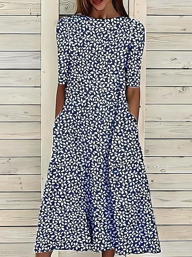 Damen Blütenmuster Midikleid | Stretch Side