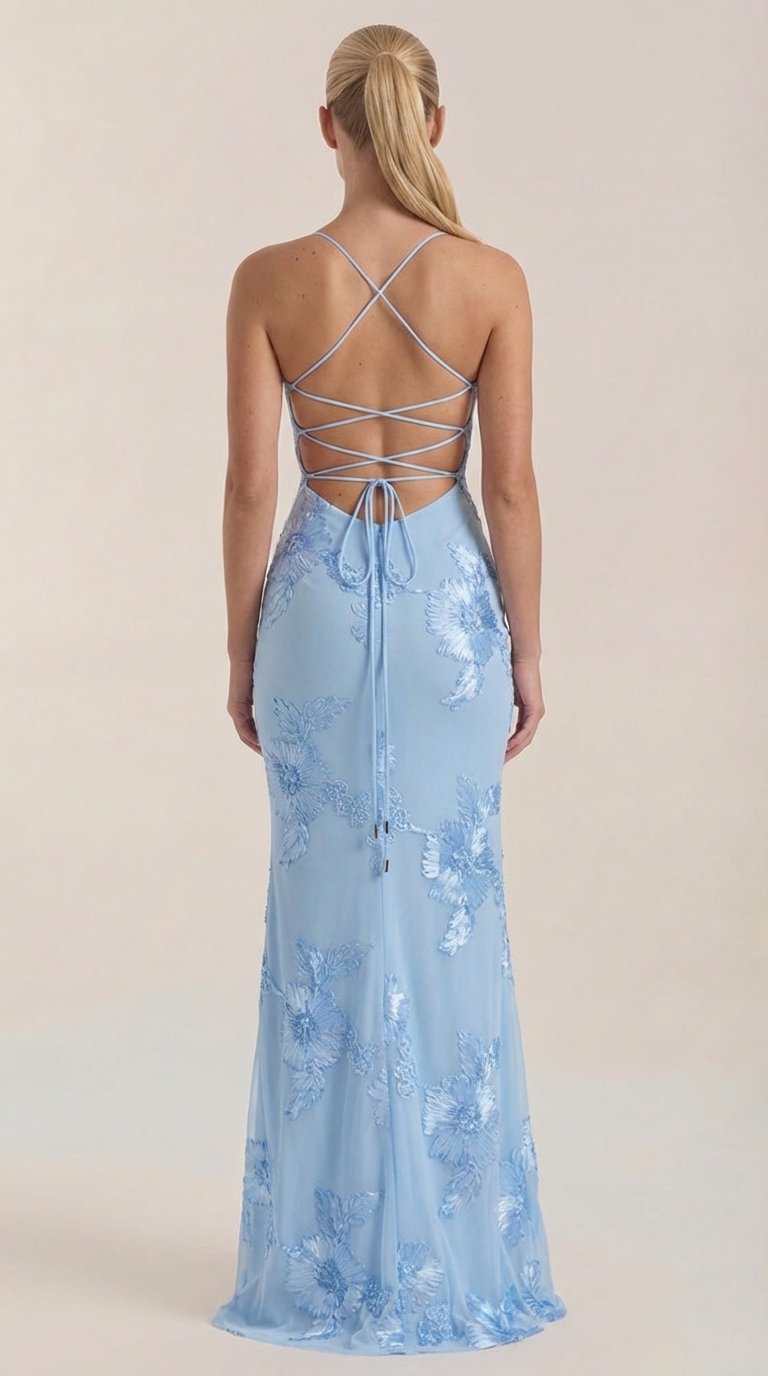 Damen Blumenstickerei Maxikleid | Korsett Full