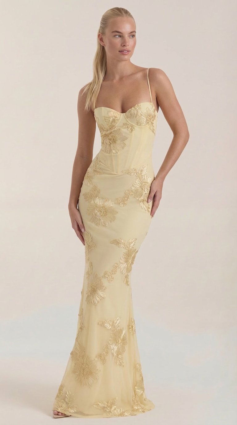 Damen Blumenstickerei Maxikleid | Korsett View 11