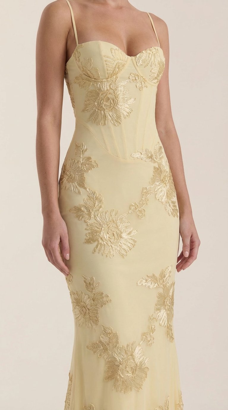 Damen Blumenstickerei Maxikleid | Korsett View 13