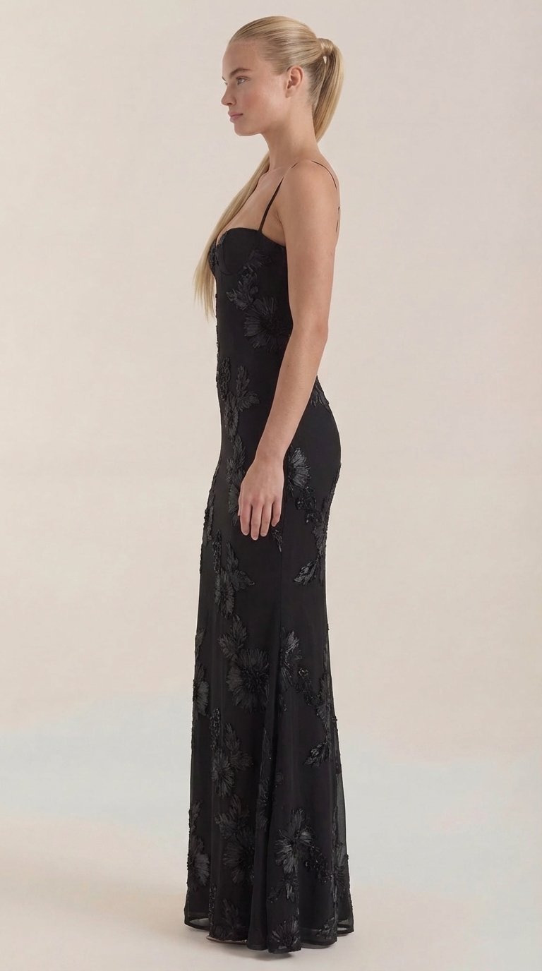 Damen Blumenstickerei Maxikleid | Korsett View 17